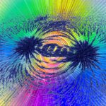 Magnetic Lines Of Force (iron filings) rainbow gradient background